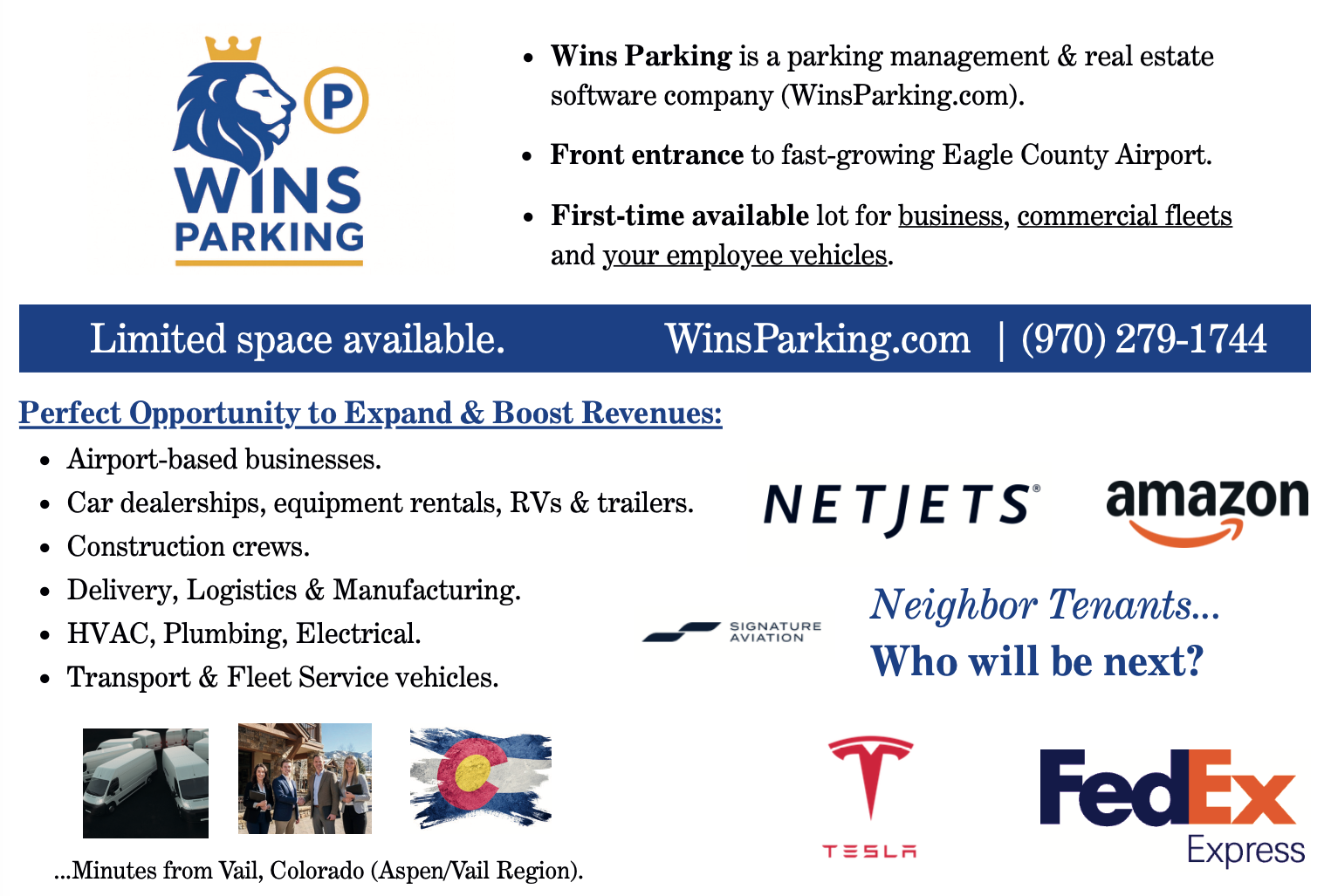 Who can park at Eagle County Airport — airport businesses, car dealerships, construction crews, delivery and logistics, HVAC, plumbing, electrical, and fleet service vehicles